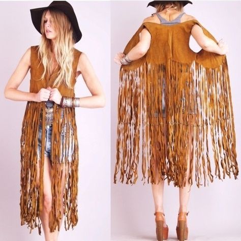 (8) Vtg 70s Leather FRINGE STUDDED Hippie Dress Jacket VEST | Fringe... ❤ liked on Polyvore featuring outerwear, vests, brown fringe vest, brown waistcoat, genuine leather vest, brown vest and brown leather vest Suede Fringe Vest, Look Boho Chic, Grace Potter, Looks Country, Fringe Fashion, Hippie Dress, Fringe Vest, Estilo Hippie, Style Hijab