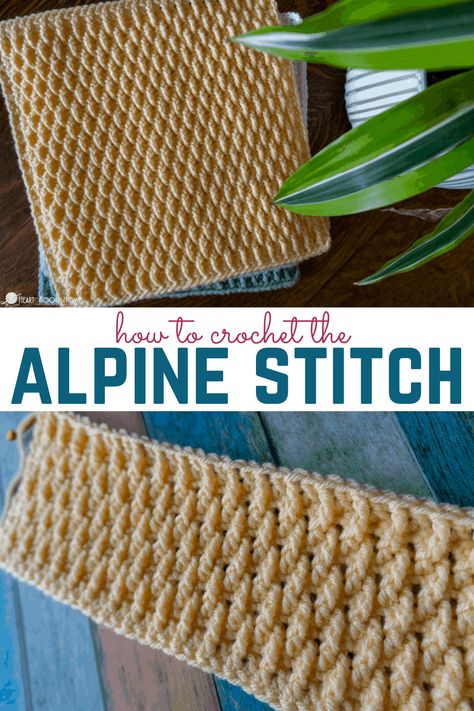 The Alpine Stitch adds texture and visual appeal to crochet. Use this crochet stitch for blankets, cowls, or anything else your heart desires! Different Crochet Stitches Blankets, Cool Crochet Stitches For Blankets, Single Crochet Stitch Blanket, Vintage Crochet Stitches, Border Stitch Crochet, Afghan Stitch Crochet Patterns, Textured Stitch Crochet, Crochet Stitch For Blankets, Alpine Stitch Crochet Free Pattern