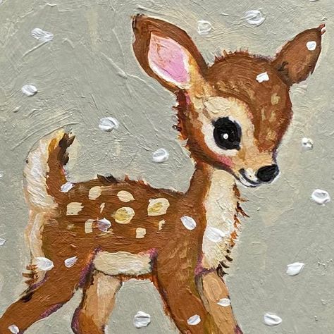 Tela, Cute Deer Painting, Doe Painting Deer, Painting Ideas Of Animals, Deer Art Cute, Animal Acrylic Painting Ideas, Stuffed Animal Painting, Painting Animals Acrylic, Deer Painting Ideas