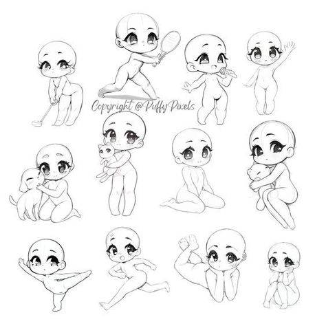 Procreate Chibi Poses Base Sketches Hand Gesture Kawaii Character Stamps Brush Guide Cute Female Girl Pets Action Posture Body Anime Manga Pose Mannequin, Chibi Poses, Character Guide, V Chibi, Brush Guide, Chibi Body, Base Drawing, Chibi Sketch, Diy Designs