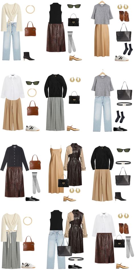 A white background with 12 outfits for a 12 Piece Quiet Luxury Fall Capsule Wardrobe. Early Spring Outfits Casual, Elegant Summer Outfits, Outfit Ideas 2024, Elegant Fashion Outfits, Capsule Wardrobe Women, Spring Trends Outfits, Summer Outfit Ideas, Fall Capsule Wardrobe, Trendy Summer Outfits