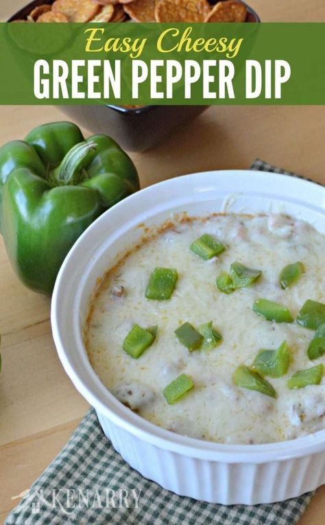 Yum! I love green pepper! This is a great appetizer or snack for watching football on gameday this fall. Green Pepper Dip, Football With Friends, Belle Of The Kitchen, Green Pepper Recipes, Warm Appetizers, Pepper Dip, Cheesy Snack, Cheesy Appetizer, Stuffed Pepper Casserole