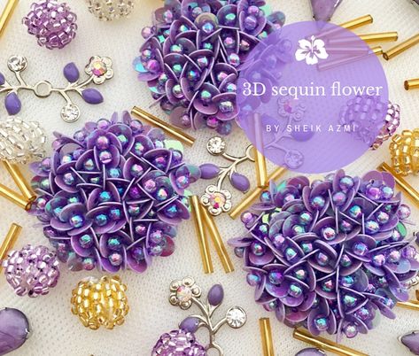 Bead Sequin Embroidery, Sequins Embroidery Pattern Design, Sequin Embroidery Designs, Sequence Flower, Tambour Beading, Sequin Crafts, Sequin Flower, Hand Beaded Embroidery, Diy Bead Embroidery