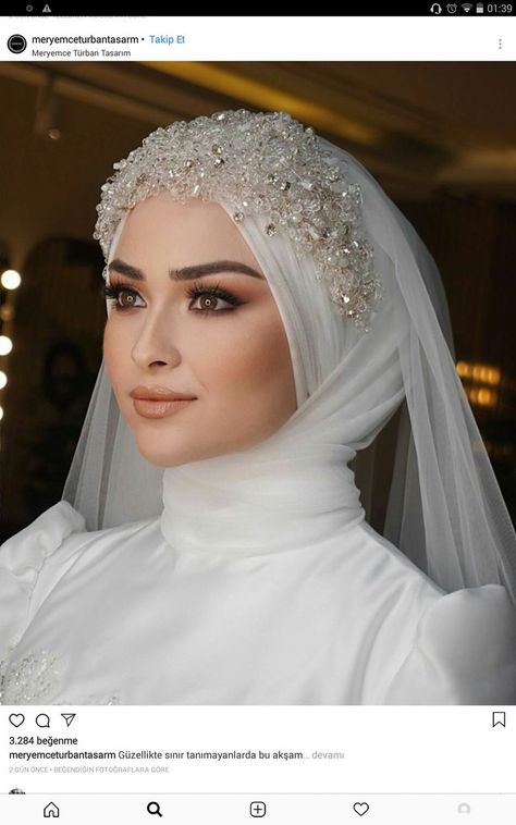 Hijab Wedding Makeup, Headpiece Wedding Hijab, Muslimah Wedding Dress Brides Hijab Styles, Make Up Wedding Hijab, Wedding Makeup Hijab, Hijab Do Wedding, Hijab For Wedding, Hijab Style For Wedding, Bride Hijab Style