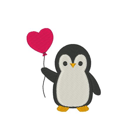 Valentines Day Embroidery, Penguin Embroidery, Design Valentines Day, Valentine Cupid, Penguin Love, Embroidery Tshirt, Cute Embroidery, Heart Balloons, Embroidery Software