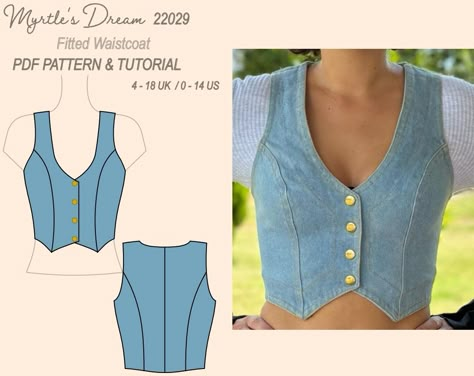 Pattern. Paneled Fitted Waistcoat. Easy to Intermediate Sewing Project. Sizes 4 18 UK / 0 14 US. - Etsy Cropped Waistcoat, Fitted Waistcoat, The Metric System, Metric System, Sewing Projects Clothes, Sewing Machine Projects, Couture Mode, Creation Couture, Sewing Design