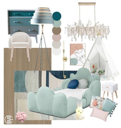 Dreamy tones, pastel colours, and cute accents all come together in this perfectly decorated kid’s room. Colorful Kids Room, Pastel Colours, Come Together, Kids' Room, Room Colors, Pastel Colors, Mood Boards, Baby Mobile, Mood Board