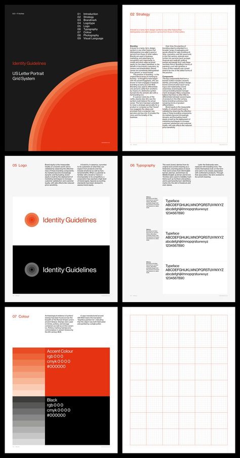 Brand Identity Guidelines Grid System – Letter Portrait Modular System Typography, Page Numbers Design, Style Guides Design, Graphic Design Document, Indesign Grid, Document Design Layout, Grid System Design, Brand Style Guide Design, Guide Book Design