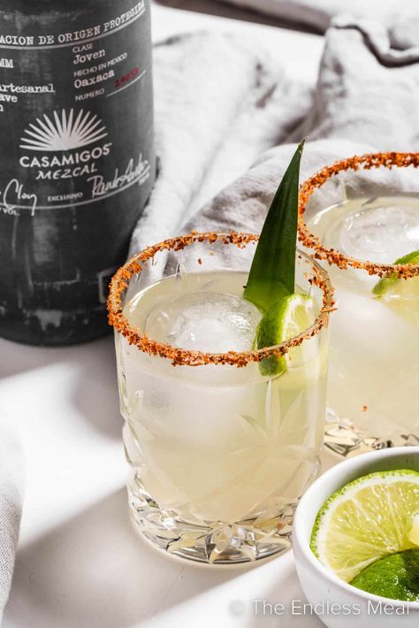 This mezcal margarita is a smoky spin on the classic that's arguably better than the original. It's refreshing and tart, yet subtly sweet, with the assertive taste of mezcal. It's quick to make, and easily scales up to pitcher (aka party) size! #theendlessmeal #mezcalmargarita #mezcal #margarita #cocktail #drink Agave Syrup Recipes, Pitcher Margarita Recipe, Aka Party, Limeade Margarita, Agave Margarita, Summer Margaritas, Mezcal Margarita, Margarita Salt, Mezcal Cocktails