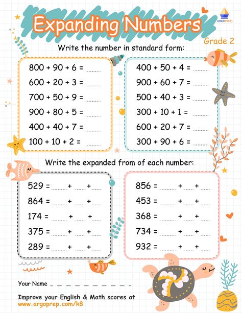 Expanded Numbers Worksheet, Standard And Expanded Form Worksheet, Substrate Worksheet, Expanded Notation Worksheet, Simple Sentences Activities, Pre K Math Worksheets, Expanded Form Worksheets, Worksheet For Class 2, Coloring Worksheets For Kindergarten