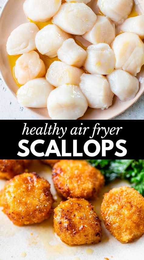 Scallop Air Fryer Recipes, Sea Scallop Recipes Air Fryer, Air Fried Scallops Recipe, Air Fry Scallops Recipe, Air Fry Scallops, Air Fried Scallops, Scallop Recipes Air Fryer, Skinnytaste Air Fryer Recipes, Airfryer Scallops