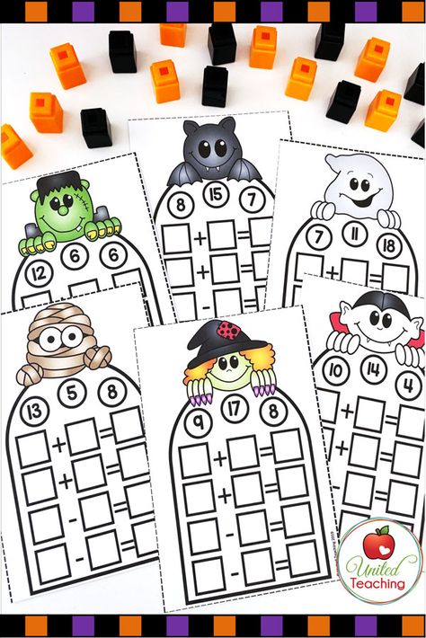 Fact Families Activities, Halloween Math Games, Fact Family Worksheet, Free Math Centers, Math Counters, Fall Math Centers, Halloween Math Centers, October Math, Halloween Teaching