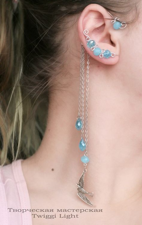 DIY ear cuff (I like this) Diy Ear Cuff, Cuff Tutorial, Wire Ear Cuffs, Anting Manik, Ear Cuffs, Diy Schmuck, Beads And Wire, Wire Earrings, Bijoux Diy