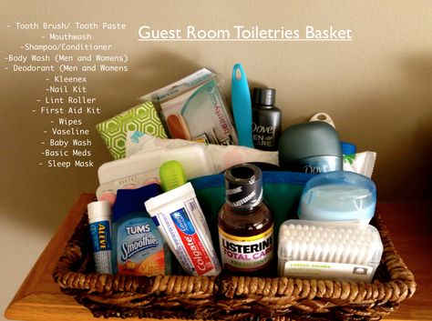 Toiletries Basket For Guests, Welcome Basket For Exchange Student, Guest Toiletries, Toiletries Basket, Guest Room Baskets, Guest Basket, Guess Room, Guest Room Essentials, Guest Quarters