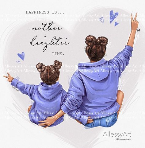 가족 일러스트, Mother Daughter Art, Mom Clipart, Make Life Beautiful, Digital Art Printables, Mom Art, Screen Saver, Custom Drawing, Girl Mom