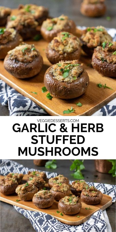 Garlic Stuffed Mushrooms, Gluten Free Stuffed Mushrooms, Appetizer Vegetarian, Stuffed Mushrooms Vegetarian, Vegan Stuffed Mushrooms, Mushrooms Stuffed, Vegetarian Party Food, Mushroom Appetizers, Baked Mushrooms