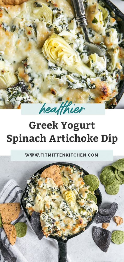 Easy Spinach Artichoke Dip, Healthy Spinach Dip, Healthy Spinach Artichoke Dip, Best Greek Yogurt, Spinach Artichoke Dip Easy, Greek Yogurt Dips, Healthy Greek Yogurt, Easy Mediterranean Diet Recipes, Artichoke Recipes