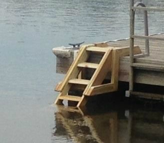 Dock Steps Into Water, Dock Ladders Diy, Floating Picnic Table, Lake House Dock, Diy Dock, Floating Dock Plans, Building A Dock, Build A Farmhouse Table, Lake Dock