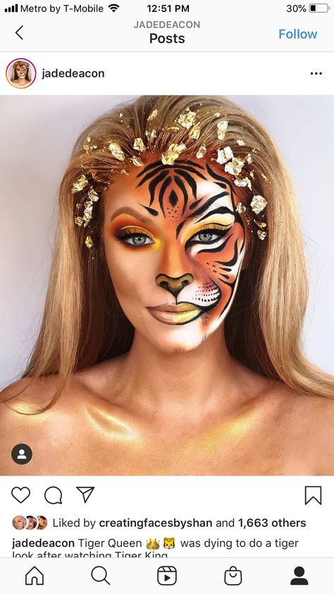 Tiger Makeup, Beautiful Halloween Makeup, Adult Face Painting, Animal Makeup, Creepy Halloween Makeup, Makeup Face Charts, Face Paint Makeup, Face Art Makeup, Mask Makeup