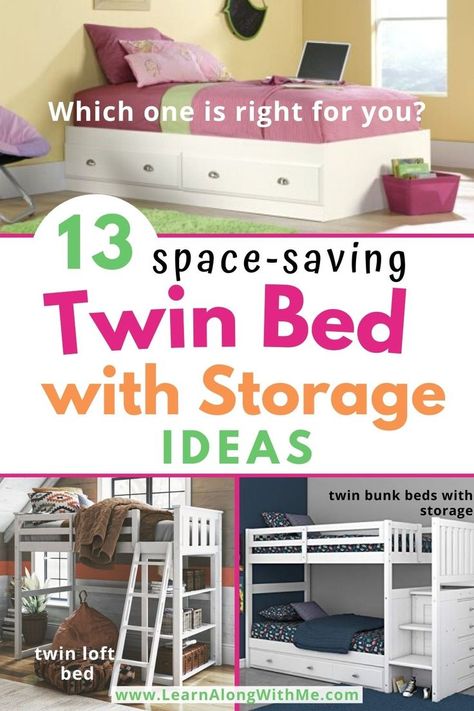 A twin bed with storage can be a great way to organize a small bedroom.  
In this article we look at:
- twin bed with storage drawers underneath
- twin loft beds with storage
- twin bed with trundle and storage options
- twin bunk bed options
- and more...

Check it out if you're thinking of getting a twin bed for your child's room or spare room. And if you are going to get a twin bed, why not get one with some storage capabilities? Twin bed ideas for small room

#twinbedidease Twin Corner Beds With Storage, Twin Storage Bed Small Bedrooms, Space Saving Twin Bed Ideas, Kids Bed With Storage Underneath, Small Room Twin Bed Ideas, Twin Bed With Storage Underneath, Twin Xl Bed Ideas For Small Room, Girls Bedroom Organization Ideas, Twin Beds With Storage