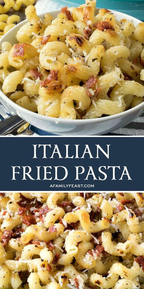 Italian Fried Pasta is crispy, salty, cheesy – and ridiculously good!  #pasta #easyrecipe #cheese #Italian Italian Fries, Good Pasta, Fried Pasta, Pasta Side Dishes, Pasta Sides, Pasta Dinner Recipes, Pot Roast Recipes, Family Feast, Homemade Italian