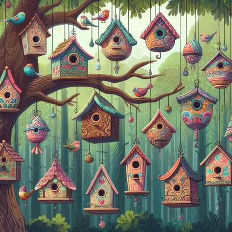 Coloured Pictures, Aquarium Live Wallpaper, Cartoon Crazy, Bird Houses Painted, Kraf Diy, Mural Painting, Paint By Number Kits, Whimsical Art, Live Wallpapers