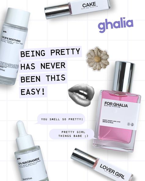 You don’t even need to try hard! You’re beautiful in your own special way babe. Partner up with your favorite pretty girl essentials with Love Ghalia Cosmetics! Now available on Love Ghalia’s Online Stores! (Link in Bio) You are Pretty! #loveghalia #loveghaliacosmetics #loveghaliacosmeticsperfume #perfume #bodycare #skincare #cosmetics Skincare Launching Poster, Creative Product Design Ideas, Creative Product Ads, Beauty Ads Design, Perfume Poster Design, Skincare Ads, Beauty Poster, Perfume Aesthetic, Product Ads