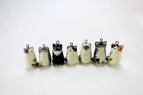 The Not So Fat Cute Cat Necklaces will be the purrfect cat lovers gift and an adorable porcelain jewelry gift! The cat charm is handmade with porcelain clay, and it is fired twice with undergalze and high fire glaze. Please see the Listing Photo 5 and choose a cat charm for your necklace. from the Cat Jewelry Necklace, Fimo Kawaii, Porcelain Necklace, Necklace Cat, Polymer Clay Jewelry Diy, Cat Items, Cat Black, Porcelain Jewelry, Clay Jewelry Diy