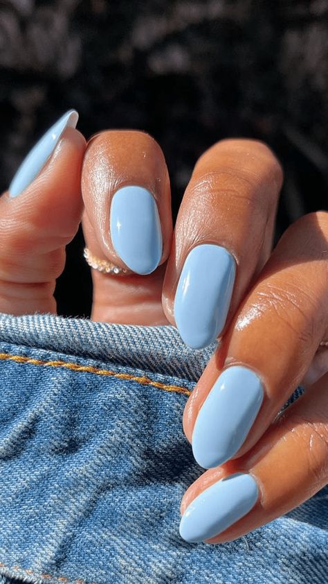 Blue Nail Ideas, Fruit Nail Designs, Blue Gel Nails, Light Blue Nails, Baby Blue Nails, Nails And Spa, Summery Nails, Blue Nail Polish, Blue Nail Designs