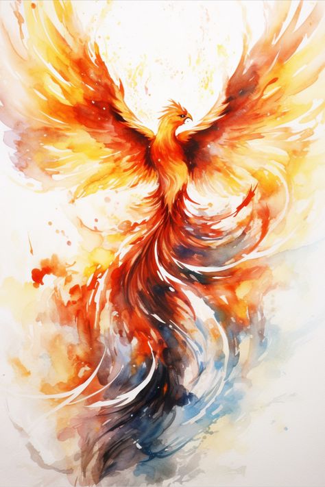 Watercolour Pheonix Painting, Fawkes Harry Potter, Watercolor Harry Potter, Harry Potter Magical Creatures, Phoenix Watercolor, Harry Potter Watercolor, Printable Harry Potter, Phoenix Harry Potter, Phoenix Artwork