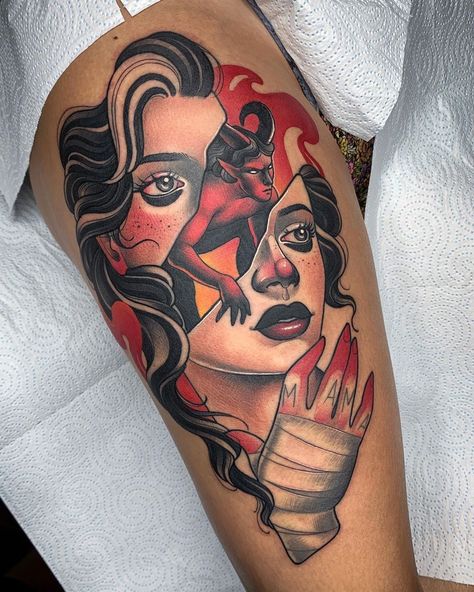 Eye Makeup Halloween, Traditional Tattoo Girls, Female Warrior Tattoo, Lady Portrait, Mask Tattoo, Old School Tattoo Designs, Detailed Tattoo, Different Tattoos, 3d Tattoo