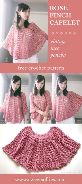 Crochet Round Poncho Free Pattern, Rose Finch, Cape Au Crochet, Crochet Capelet Pattern, Crochet Caplet, Crochet Cape Pattern, Capelet Pattern, Poncho Au Crochet, Crochet Capelet