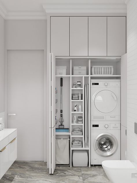 Classic N. on Behance Laundry Room Interior Design, New Classic Interior, Modern Classic Bathroom, Landry Room, Console Unit, Modern Classic Interior, Laundry Room Layouts, Laundry Room Renovation, Laundry Design