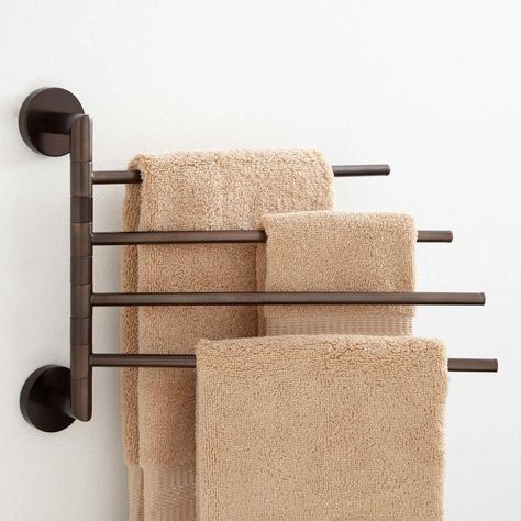 Bathroom Towel Rack Ideas, Signature Hardware Bathroom, Toallero Ideas, Towel Bar Bathroom, Brass Towel Bar, Towel Holder Bathroom, Towel Racks, Towel Rack Bathroom, Towel Bars