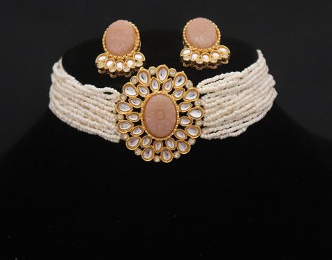 Pink Bridal Choker Necklace Earring Set/ Indian Pearls Kundan Choker Necklace Studs Set/ Indian Wedding Jewelry Set/ Sari Jewelry Set Sari Jewelry, Studs Indian, Bridal Choker Necklace, India Necklace, Earring Indian, Rakhi Gifts For Sister, Kundan Choker Necklace, Indian Choker Necklace, Indian Wedding Jewelry Sets