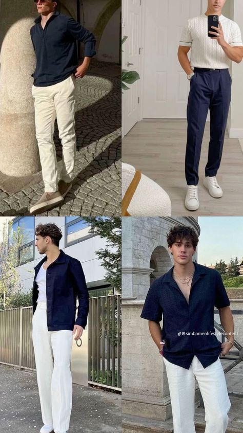 Preppy Outfits Men, Masc Style, Blue Outfit Men, Blue Colour Shirt, Navy Blue Outfit, Korean Street Fashion Men, Casual Oufits, Guys Fashion Casual, Men Fashion Photoshoot