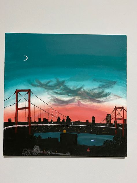 Istanbul Painting Acrylic, Drawing Istanbul, Istanbul Drawing, Istanbul Painting, Bridge Painting, Istanbul City, Dream Painting, Decorative Paintings, Scenery Paintings