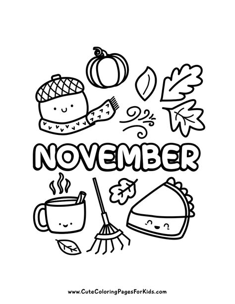 November Coloring Pages - Cute Coloring Pages For Kids September Colouring Pages, September Printables Free, September Doodles Easy, September Drawings Easy, September Coloring Pages Free Printable, September Drawings, Month Doodles, Fall Coloring Sheets Free Printable, September Worksheets