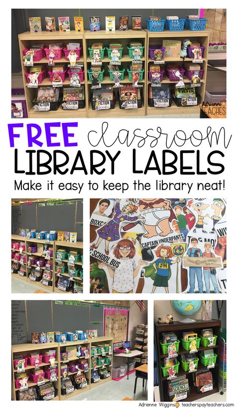 How is your classroom library organized? Redo your organization with these free classroom library labels! Organisation, Classroom Library Labels Free, Classroom Library Labels, Classroom Library Organization, Library Labels, Library Book Displays, Elementary School Library, Library Organization, Elementary Library