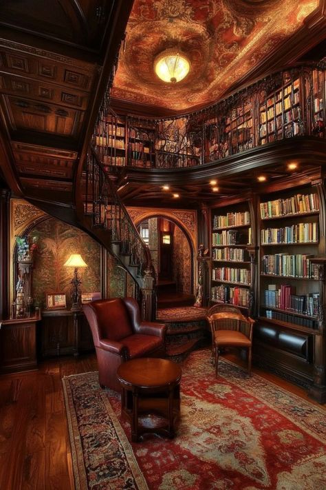 Create a Timeless Retreat with Classic Home Libraries 📚✨ Design a cozy and elegant home library with classic decor. Use rich wood, vintage furniture, and plenty of books for a sophisticated reading nook. 🌿🕰️ #HomeLibrary #HomeDecor #ClassicStyle #ReadingNook Classic Home Library, Classic Home Library Design, Gothic Victorian House, Dream Home Library, Cozy Home Library, Open Living Room Design, Home Library Rooms, Library Room, Home Library Design