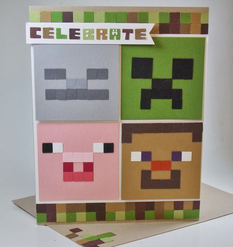 Laura's Works of Heart: MINECRAFT BIRTHDAY CARD: Minecraft Cards, Minecraft Card, Minecraft Birthday Card, Minecraft Bday, Punch Art Cards, Creative Circle, Fun Cards, Birthday Cards For Boys, Boy Cards