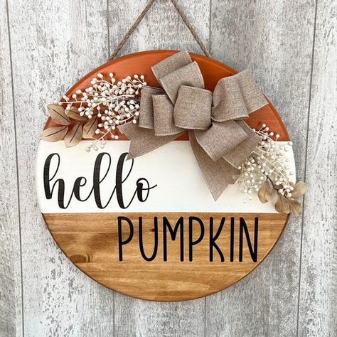 Fall Door Hanger, Door Signs Diy, Pumpkin Door Hanger, Wooden Door Signs, Pumpkin Door, Fall Door Hangers, Fall Door Decorations, Hello Pumpkin, Fall Halloween Crafts