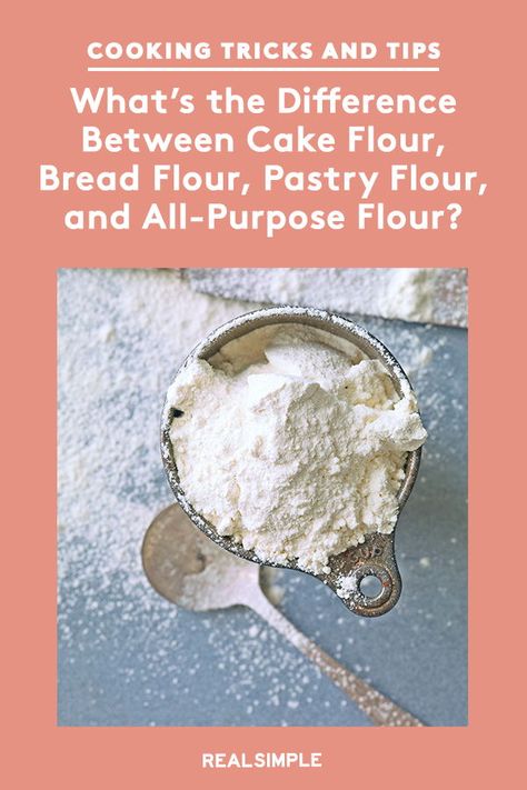 What’s the Difference Between Cake Flour, Bread Flour, Pastry Flour, and All-Purpose Flour? | Learn the differences between the four most common flours from bread flour, all-purpose flour, pastry flour, to cake flour. Plus, the best uses and substitutions for each flour while cooking or baking. #foodhacks #realsimple #recipehacks #lifehacks #kitchenhacks Food Recipes Vegetarian, Flour Bread, Types Of Flour, Pastry Flour, Recipes Vegetarian, Unhealthy Food, Bread Flour, Real Simple, Cake Flour