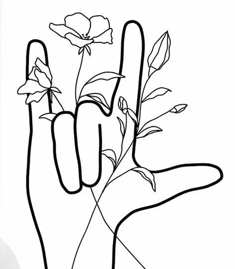 Sign Language Painting, Deaf Art Ideas, Asl Coloring Pages, Asl I Love You, Asl Drawing, Asl Aesthetic, Deaf Tattoo, Asl Tattoo, Deaf Culture Art