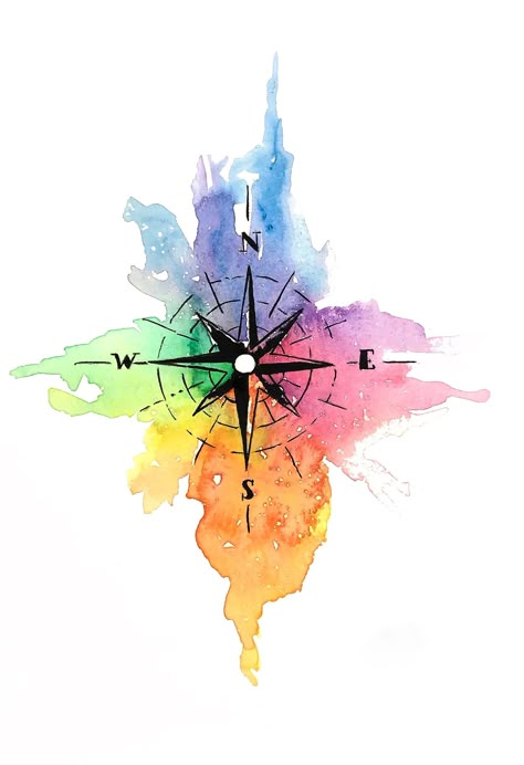 Compass Watercolor, A Compass, Watercolor Drawing, Watercolor Print, Compass, Drawing Ideas, Watercolor Art, Watercolor Paintings, Art Ideas