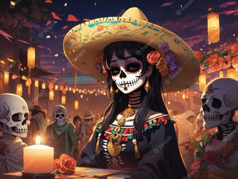 La Catrina Art, Crowded City, Mexico Day Of The Dead, Sugar Skull Artwork, Mexican Paintings, Dragon Wallpaper Iphone, Mexican Culture Art, Sweet Drawings, Day Of The Dead Art