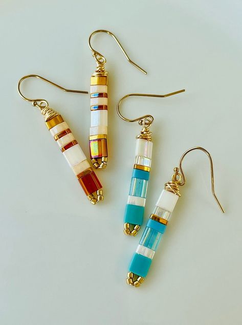 Tila Jewelry, Tila Bead Earrings, Tila Earrings, Tila Beads, Solana Beach, Stick Earrings, Beaded Earrings Diy, Beaded Earrings Patterns, Jewelry Design Earrings