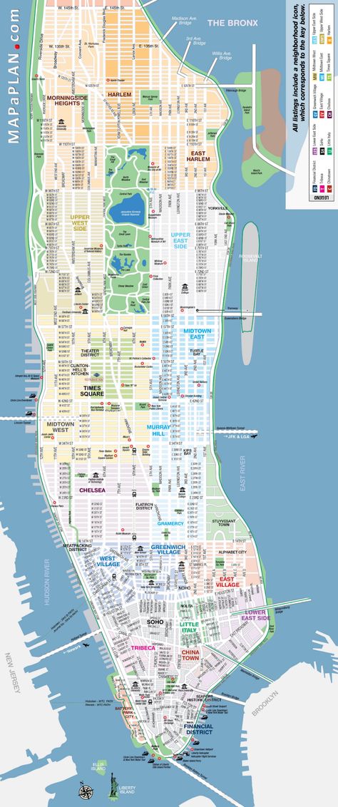 Manhattan streets and avenues must-see places - New York map Map Reference, Manhattan Street, Manhattan Neighborhoods, Map Of New York City, Travel Nyc, Manhattan Map, Visual Map, Nyc Map, New York Map