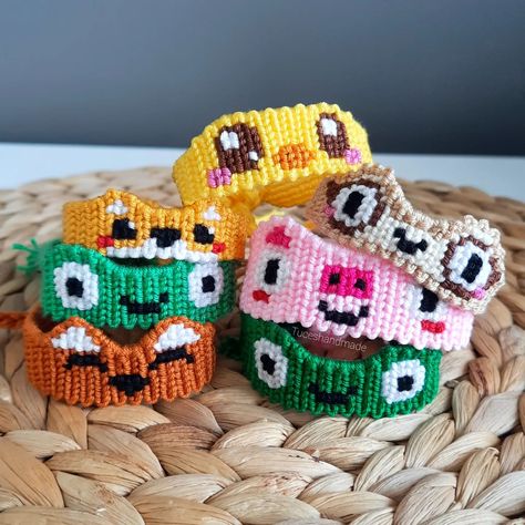 animals chic frog pig fox cat sloth Pig Bracelet, Frog Bracelet, Fruit Rainbow, Fox Bracelet, Custom Wristbands, Frog Pattern, Crochet Bracelet Pattern, String Bracelet Patterns, Bracelet Crochet