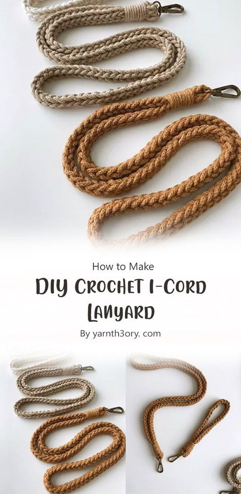 Crochet Rope Strap, Crochet On The Go Bag, Yarn Lanyard Diy, Crochet Cord For Purse, How To Crochet A Lanyard, Crochet Accessories Bag, How To Crochet I Cord, Rope Crochet Patterns, I Cord Crochet Tutorials